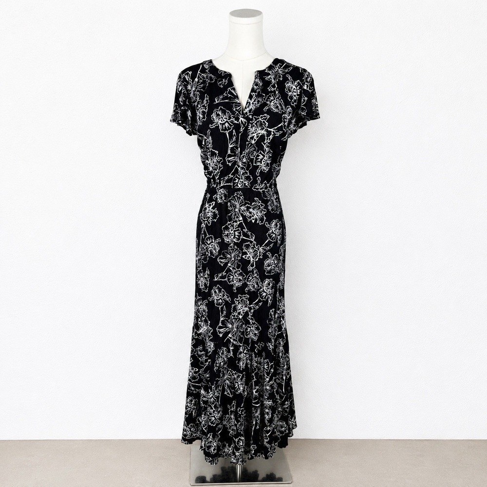 Style & Co Tiered Floral Maxi Dress Size 1X Hawaiian Sleeve Black White Wedding